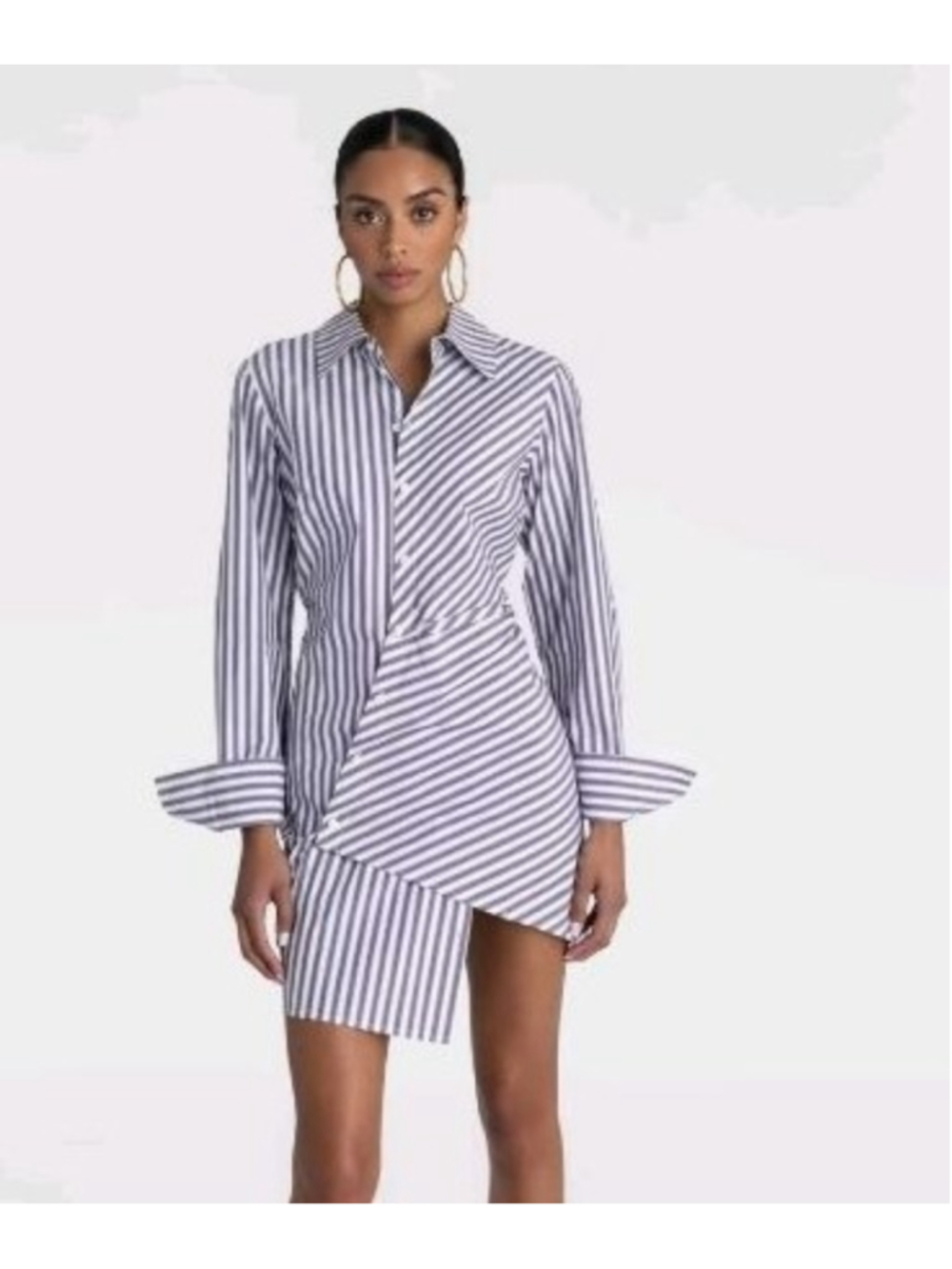 KBB by KAHLANA Women's Long Sleeve The Draped Shirtdress Blue Striped size 2x